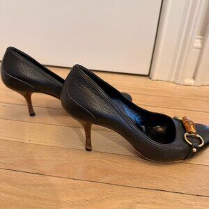 Gucci Bamboo Horsebit Leather Round Toe Pumps 38.5